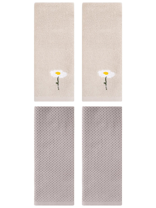 Unique Bargains 4 Pcs Cotton Bathroom Hand Towels 13" x 30" Light Brown/Camel