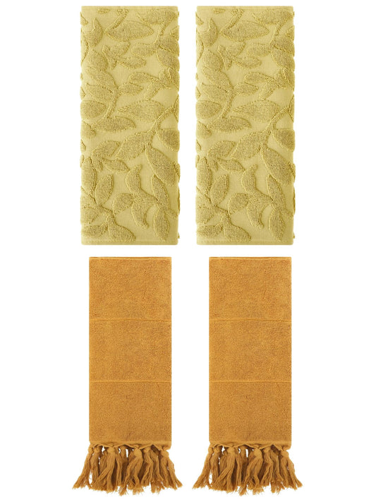 Unique Bargains 4 Pcs Cotton Bathroom Hand Towels with Tassel 14" x 30" Yellow