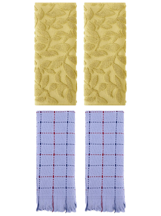 Unique Bargains 4 Pcs Cotton Boho Hand Towel Set Yellow/Blue 14" x 30"/13" x 29"