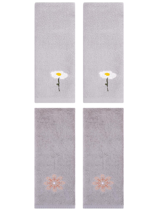 Unique Bargains 4 Pcs Cotton Floral Hand Towel 13" x 30" Grey/Light Grey
