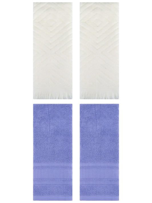 Unique Bargains 4 Pcs Cotton Geometric Hand Towels 13" x 29" Beige/Dark Blue