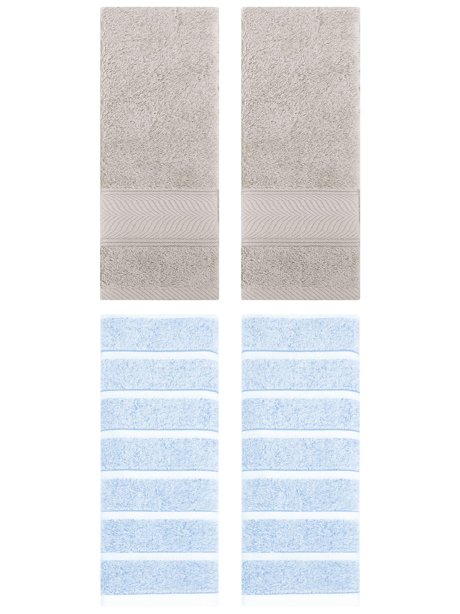 Unique Bargains 4 Pcs Cotton Hand Towel Blue/Light Brown 13" x 29"/14" x 30"