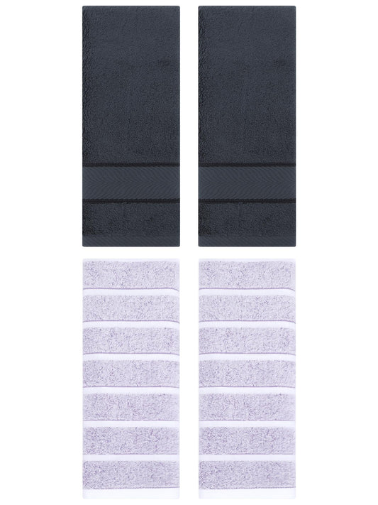 Unique Bargains 4 Pcs Cotton Hand Towel Light Purple/Dark Grey 13" x 29"/14" x 30"