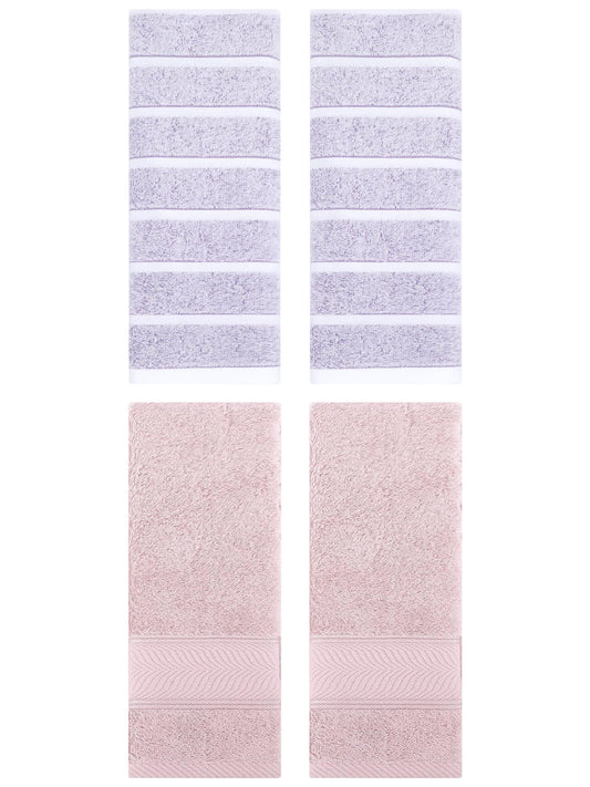 Unique Bargains 4 Pcs Cotton Hand Towel Light Purple/Light Pink 13" x 29"/14" x 30"