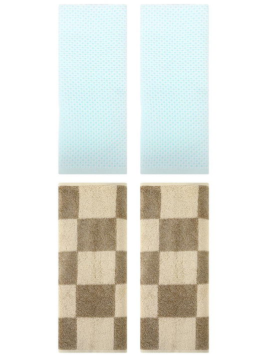 Unique Bargains 4 Pcs Cotton Hand Towels Light Cyan/Brown 13" x 30"/14" x 28"