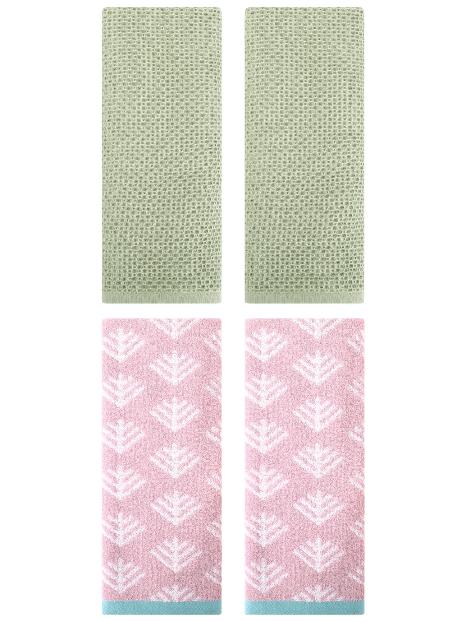 Unique Bargains 4 Pcs Cotton Hand Towels Light Green/Pink 13" x 30"/14" x 30"