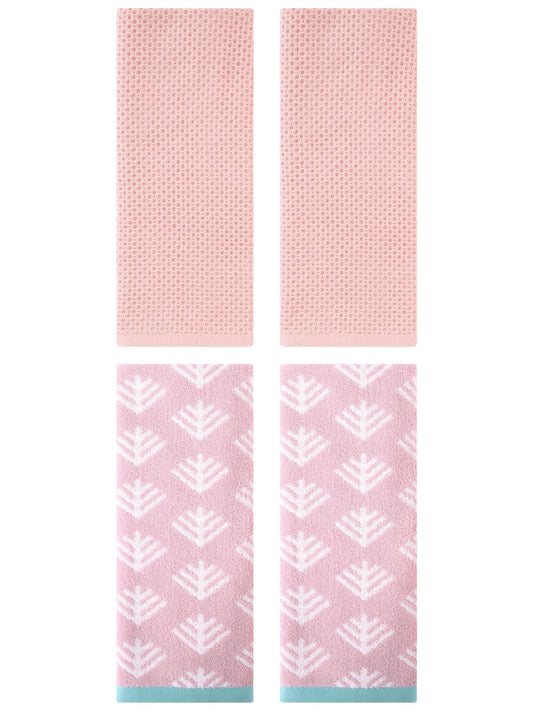 Unique Bargains 4 Pcs Cotton Hand Towels Pink 13" x 30"/14" x 30"