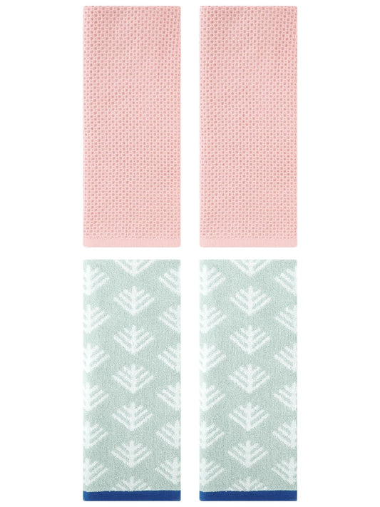 Unique Bargains 4 Pcs Cotton Hand Towels Pink/Green 13" x 30"/14" x 30"