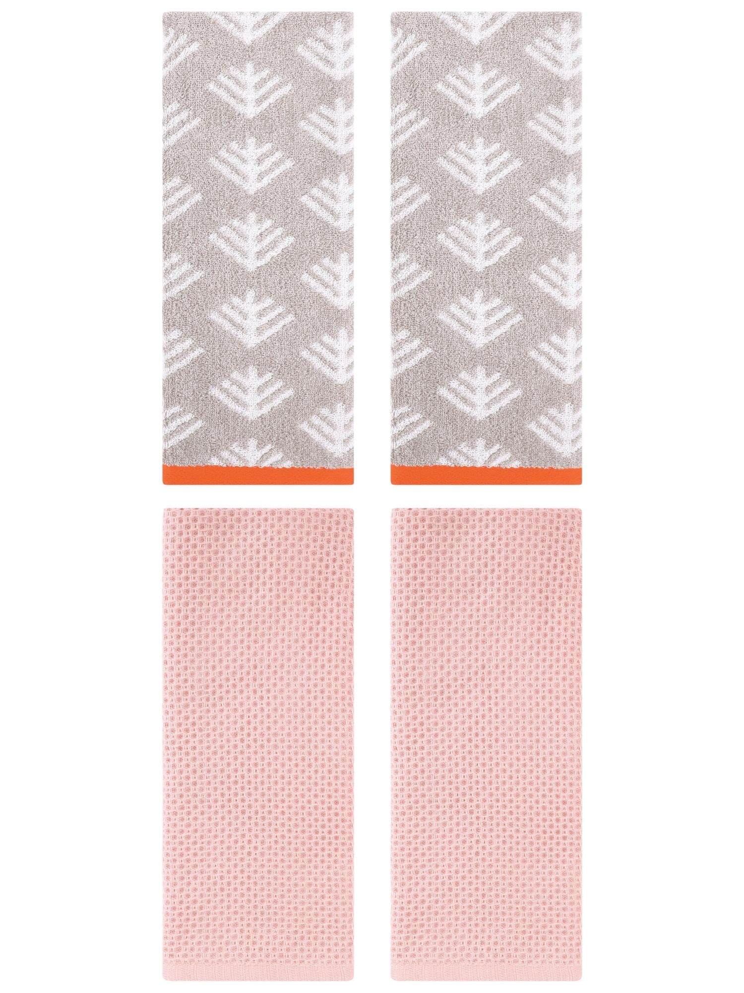 Unique Bargains 4 Pcs Cotton Hand Towels Pink/Light Grey 13" x 30"/14" x 30"