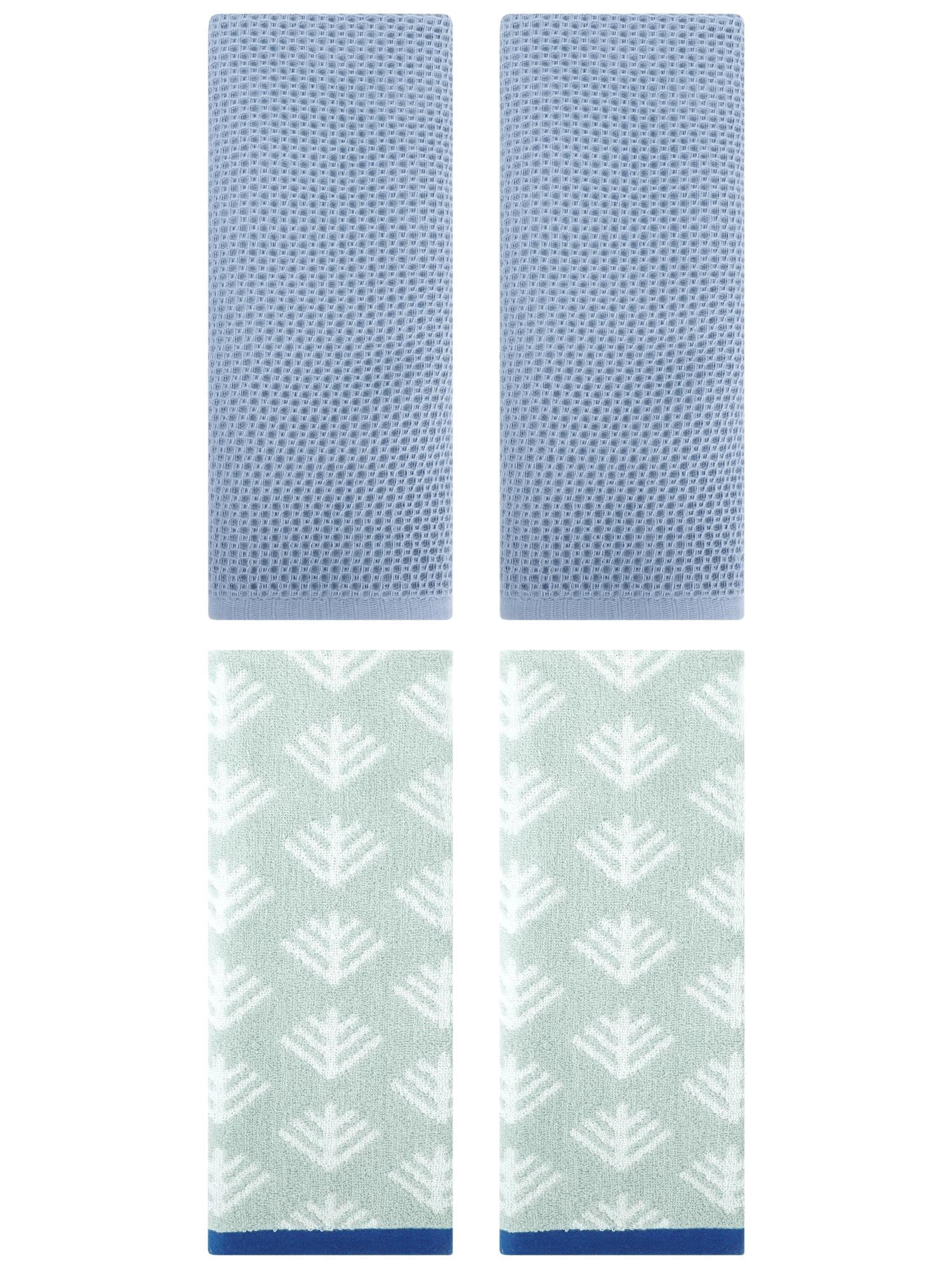 Unique Bargains 4 Pcs Cotton Hand Towels Steel Blue/Green 13" x 30"/14" x 30"