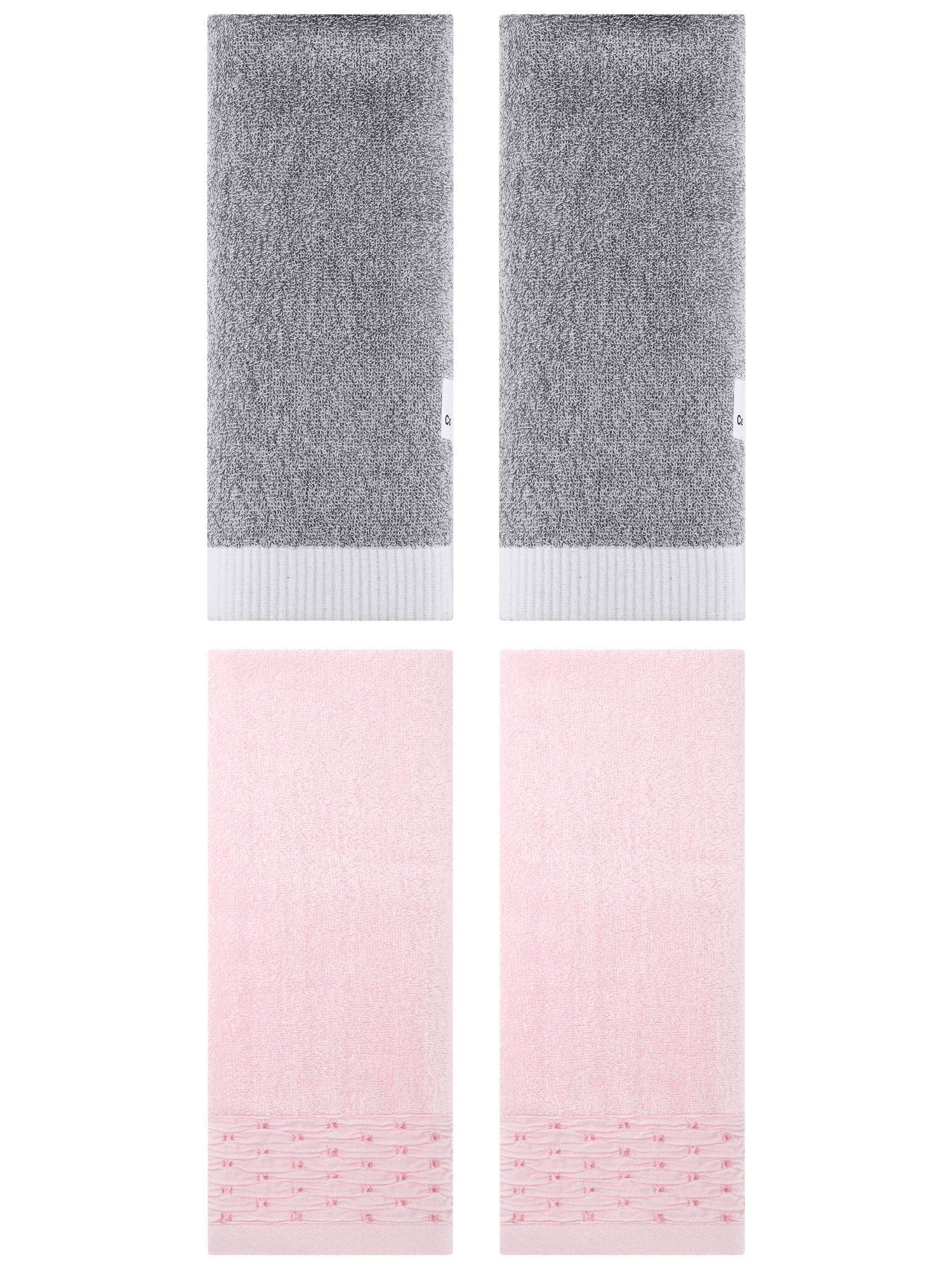 Unique Bargains 4 Pcs Cotton Quick Drying Hand Towel Pink/Grey 14" x 30"/13" x 29"