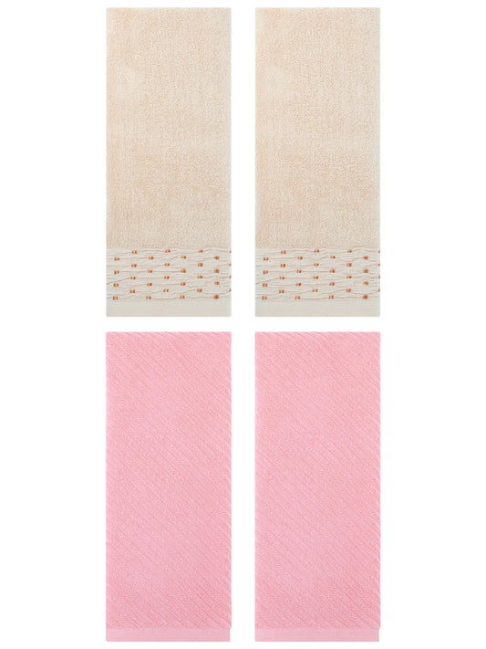 Unique Bargains 4 Pcs Cotton Quick Drying Soft Bathroom Hand Towel Light Brown/Pink