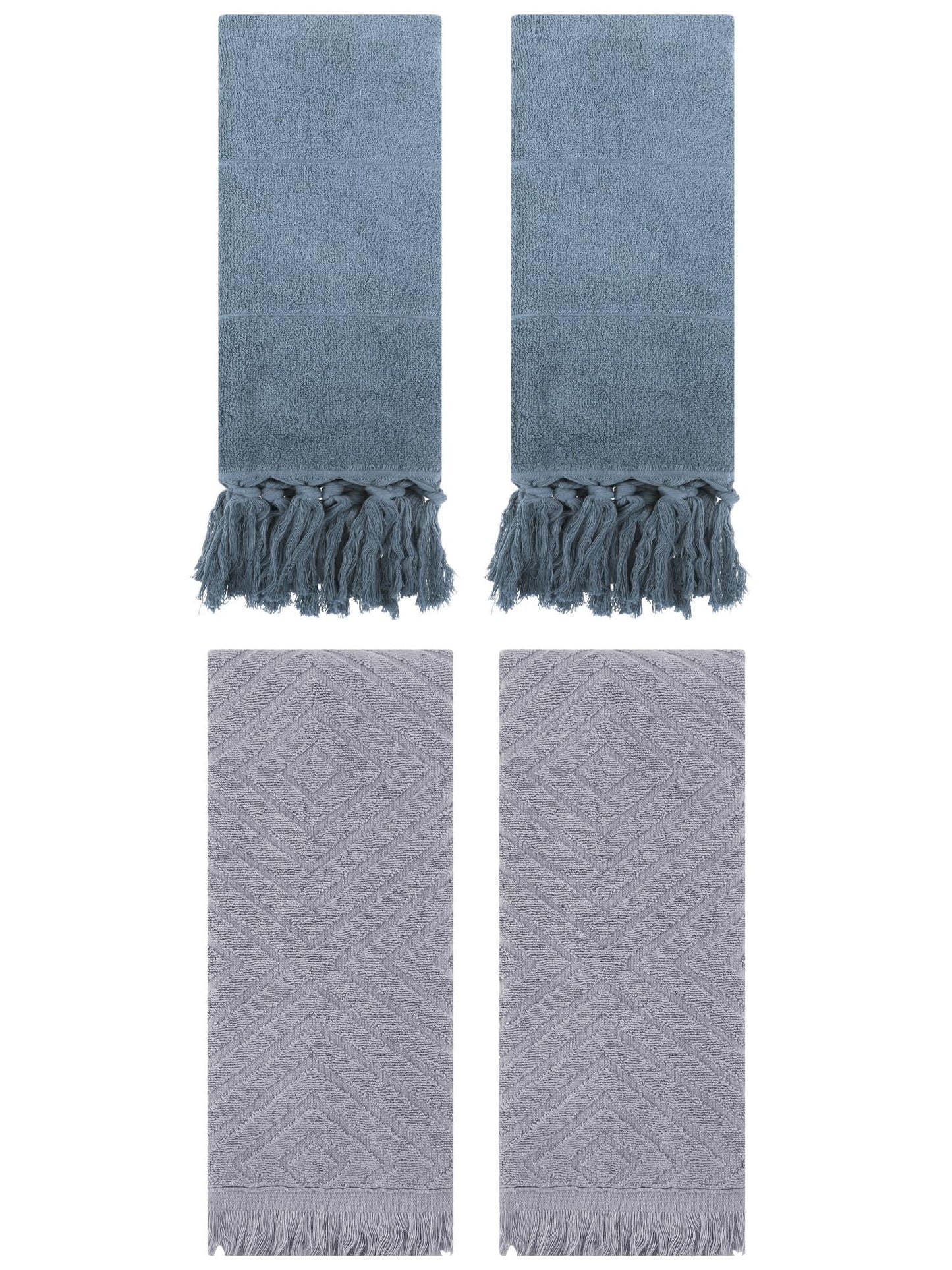 Unique Bargains 4 Pack Cotton Soft and Absorbent Bathroom Turkish Hand Towels with tassel Blue/Grey 14" x 30"/13" x 29"