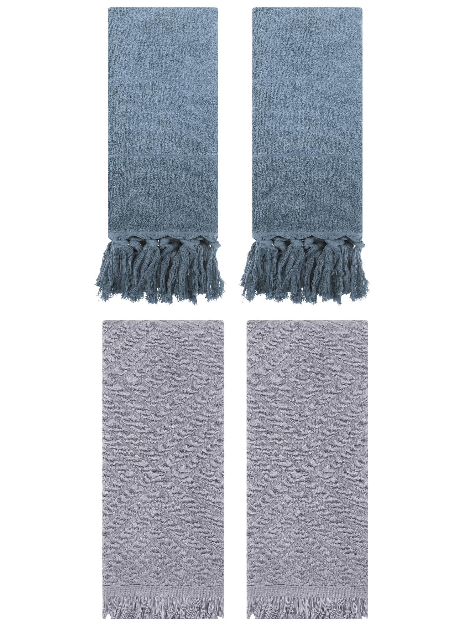 Unique Bargains 4 Pack Cotton Soft and Absorbent Bathroom Turkish Hand Towels with tassel Blue/Grey 14" x 30"/13" x 29"