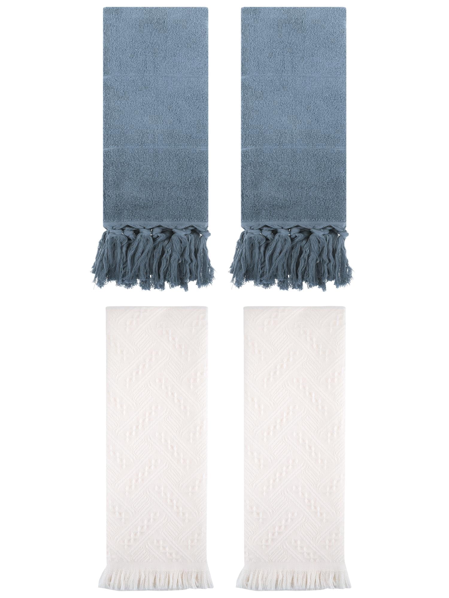 Unique Bargains 4 Pack Cotton Soft Absorbent Boho Turkish Decorative Hand Towels Blue/White 14" x 30"/13" x 29"