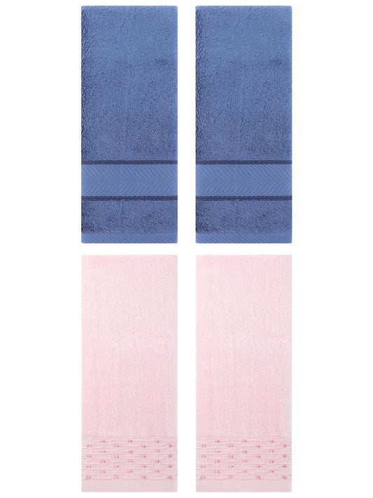 Unique Bargains 4 Pcs Cotton Soft Bathroom Hand Towel 14" x 30" Pink/Light Blue