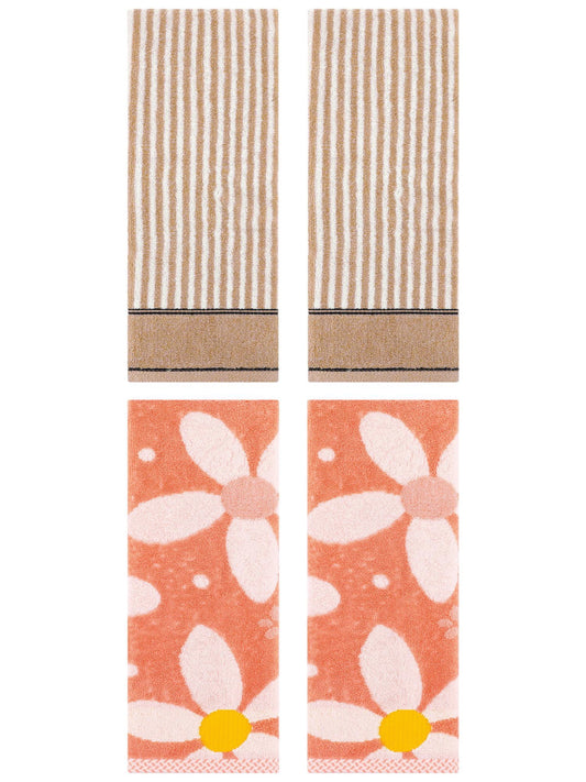 Unique Bargains 4 Pcs Cotton Soft Bathroom Hand Towels 13 x 29 Inch Orange/Brown