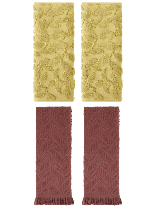 Unique Bargains 4 Pcs Cotton Soft Boho Hand Towel Set Yellow/Brown 14" x 30"/13" x 29"