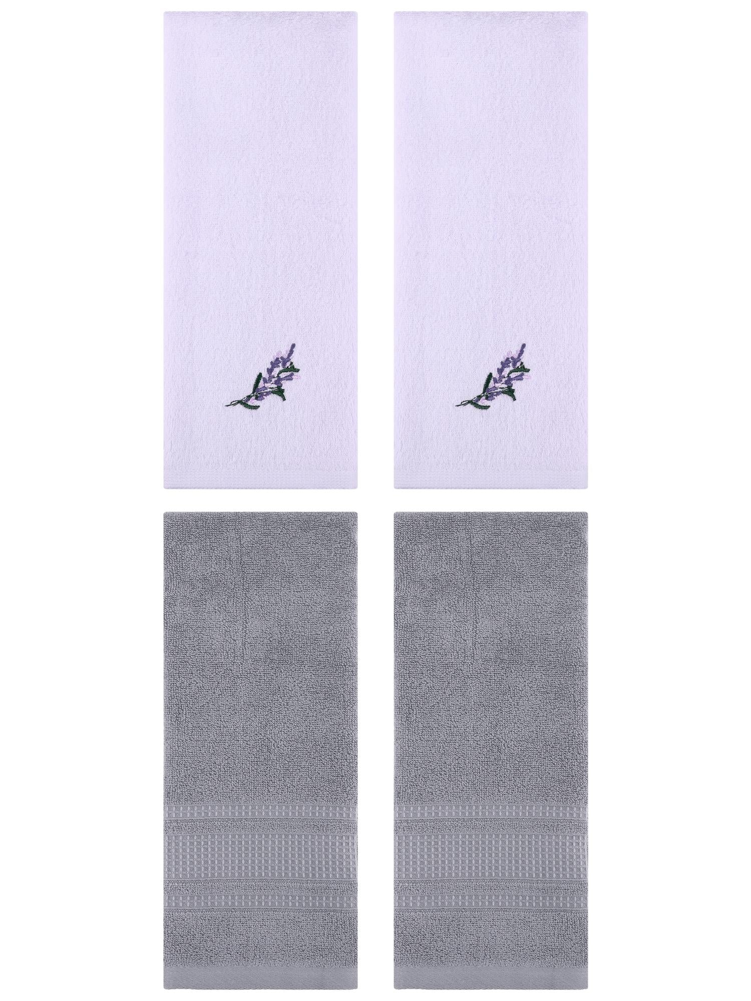 Unique Bargains 4 Pcs Cotton Soft Floral Hand Towels 13" x 29" Purple/Grey