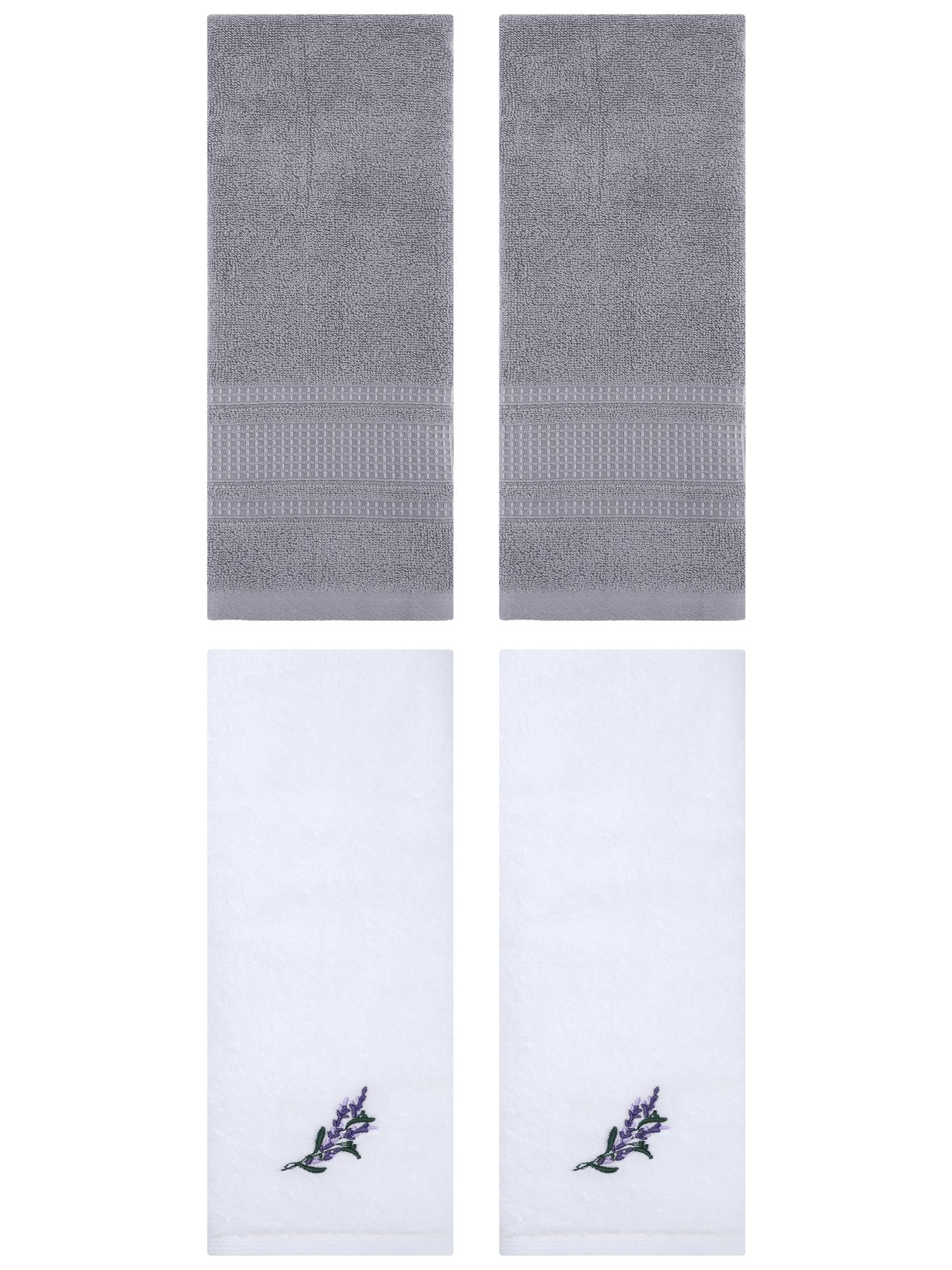 Unique Bargains 4 Pcs Cotton Soft Floral Hand Towels 13" x 29" White/Grey