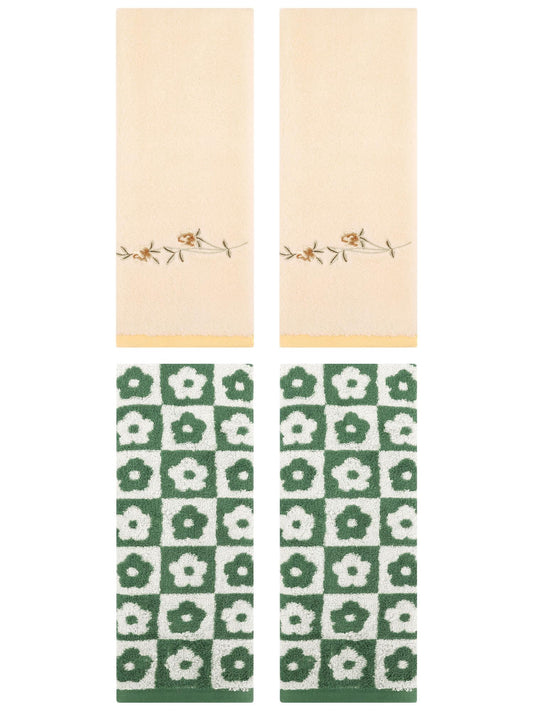 Unique Bargains 4 Pcs Cotton Soft Hand Towel Green/Yellow 14" x 30"/15" x 30"