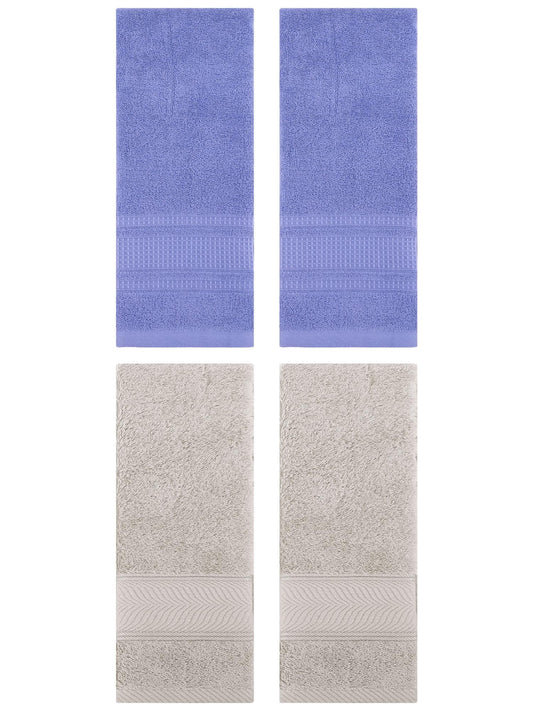 Unique Bargains 4 Pcs Cotton Soft Hand Towel Set Light Brown/Dark Blue 14" x 30"/13" x 29"