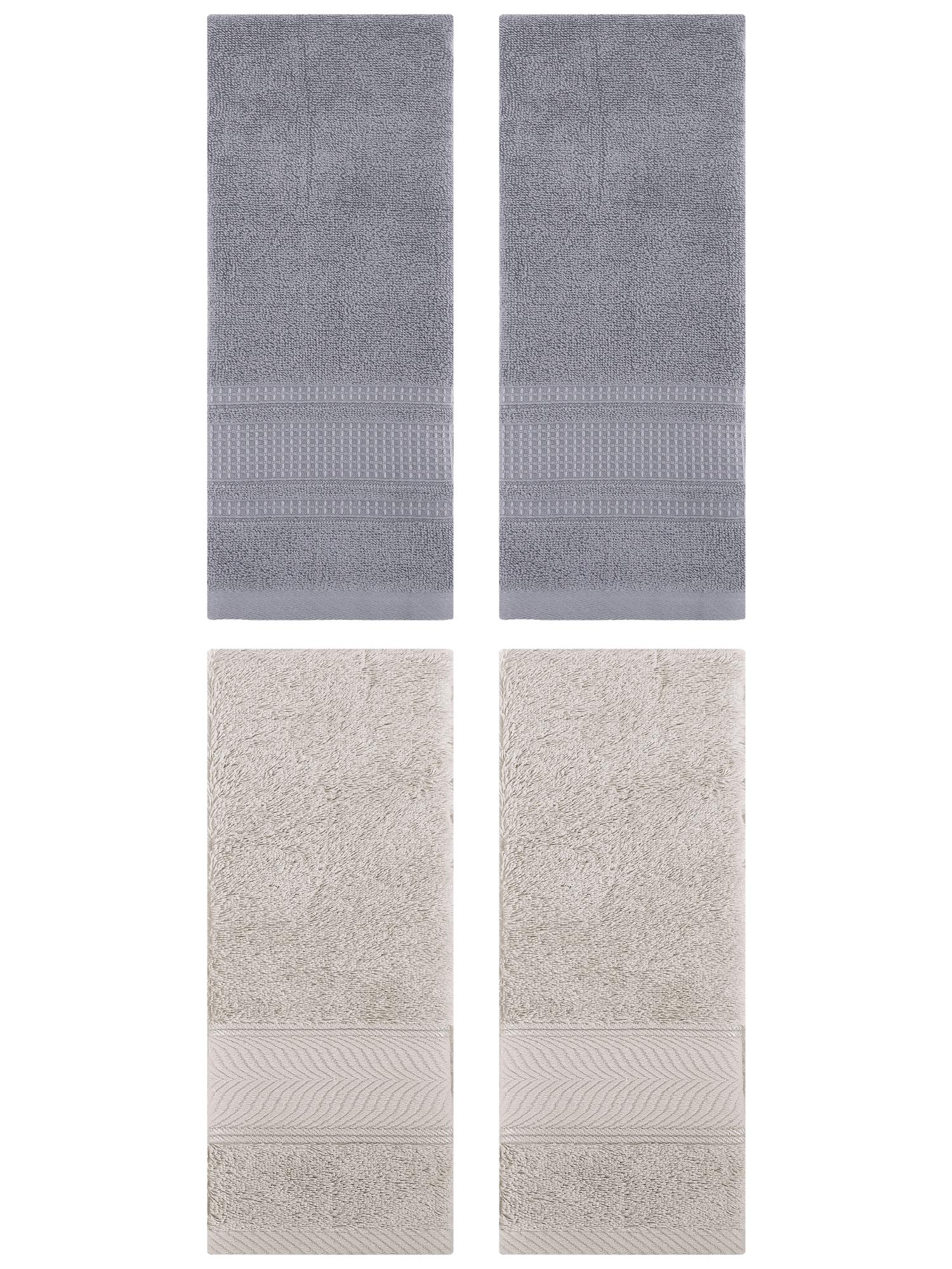 Unique Bargains 4 Pcs Cotton Soft Hand Towel Set Light Brown/Grey 14" x 30"/13" x 29"