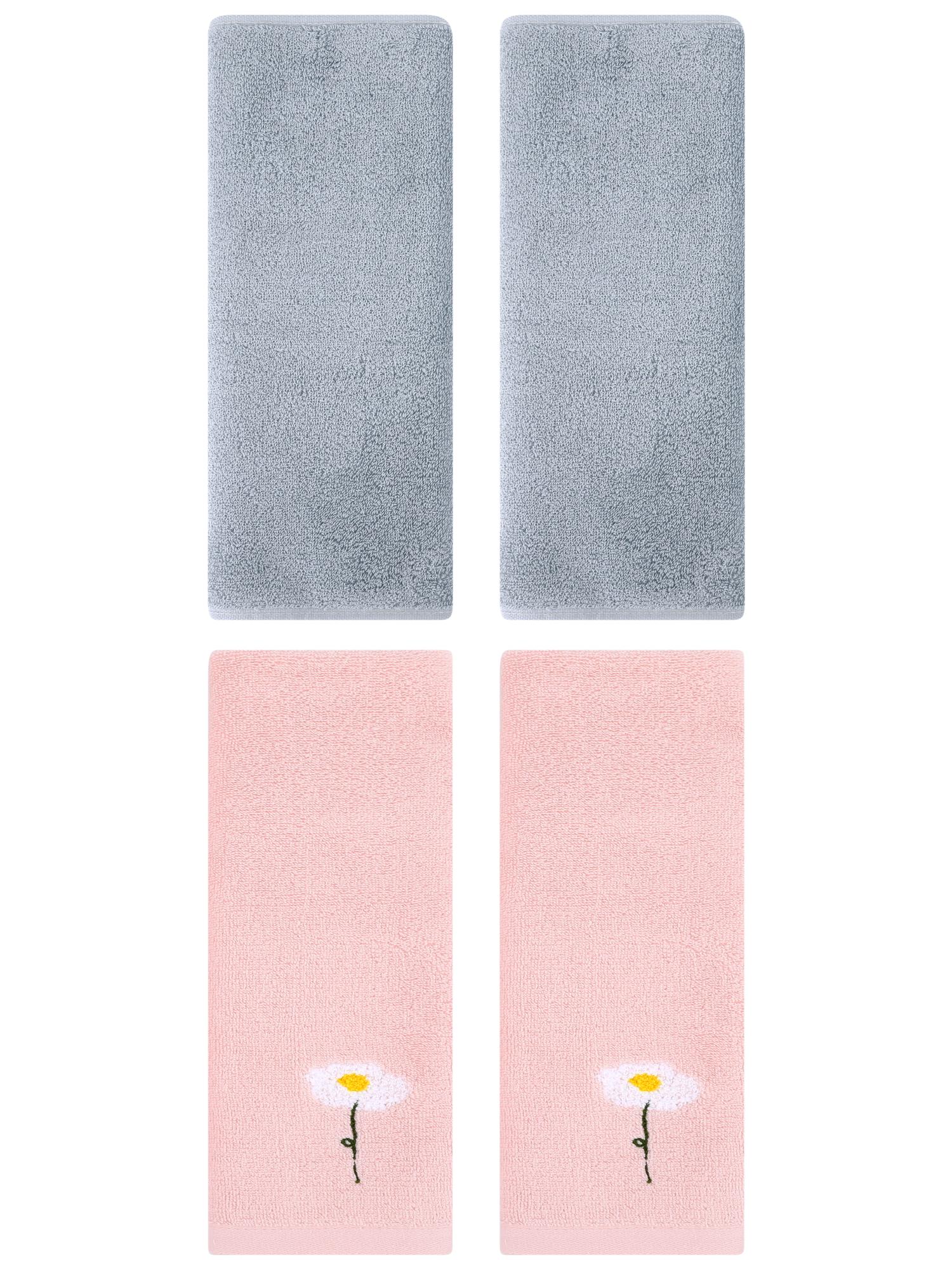 Unique Bargains 4 Pcs Cotton Soft Hand Towels 13" x 30" Pink/Light Grey