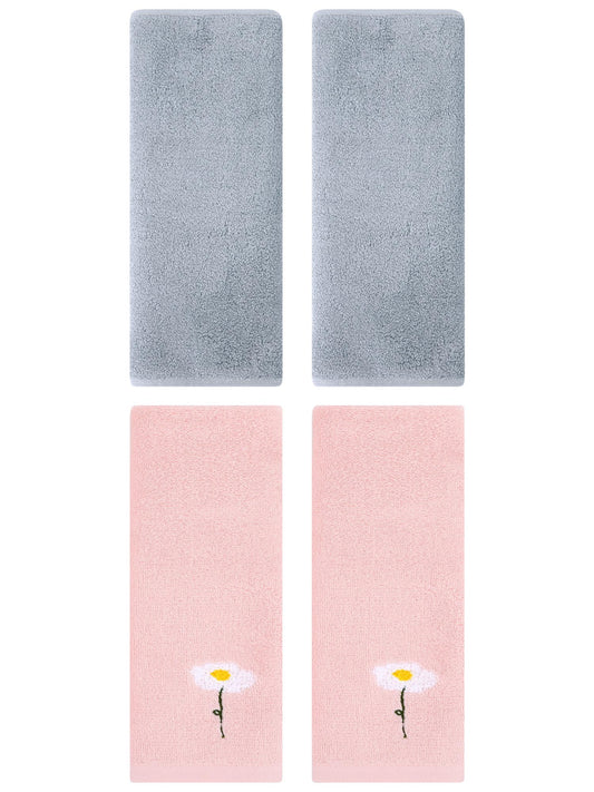 Unique Bargains 4 Pcs Cotton Soft Hand Towels 13" x 30" Pink/Light Grey