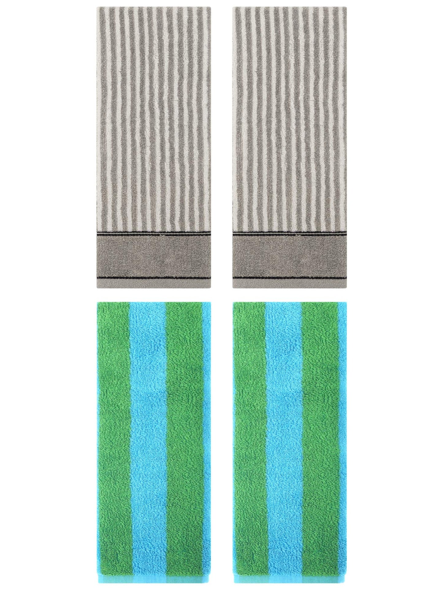 Unique Bargains 4 Pcs Cotton Soft Stripe Hand Towel Blue Green/Grey 14" x 30"/13" x 29"