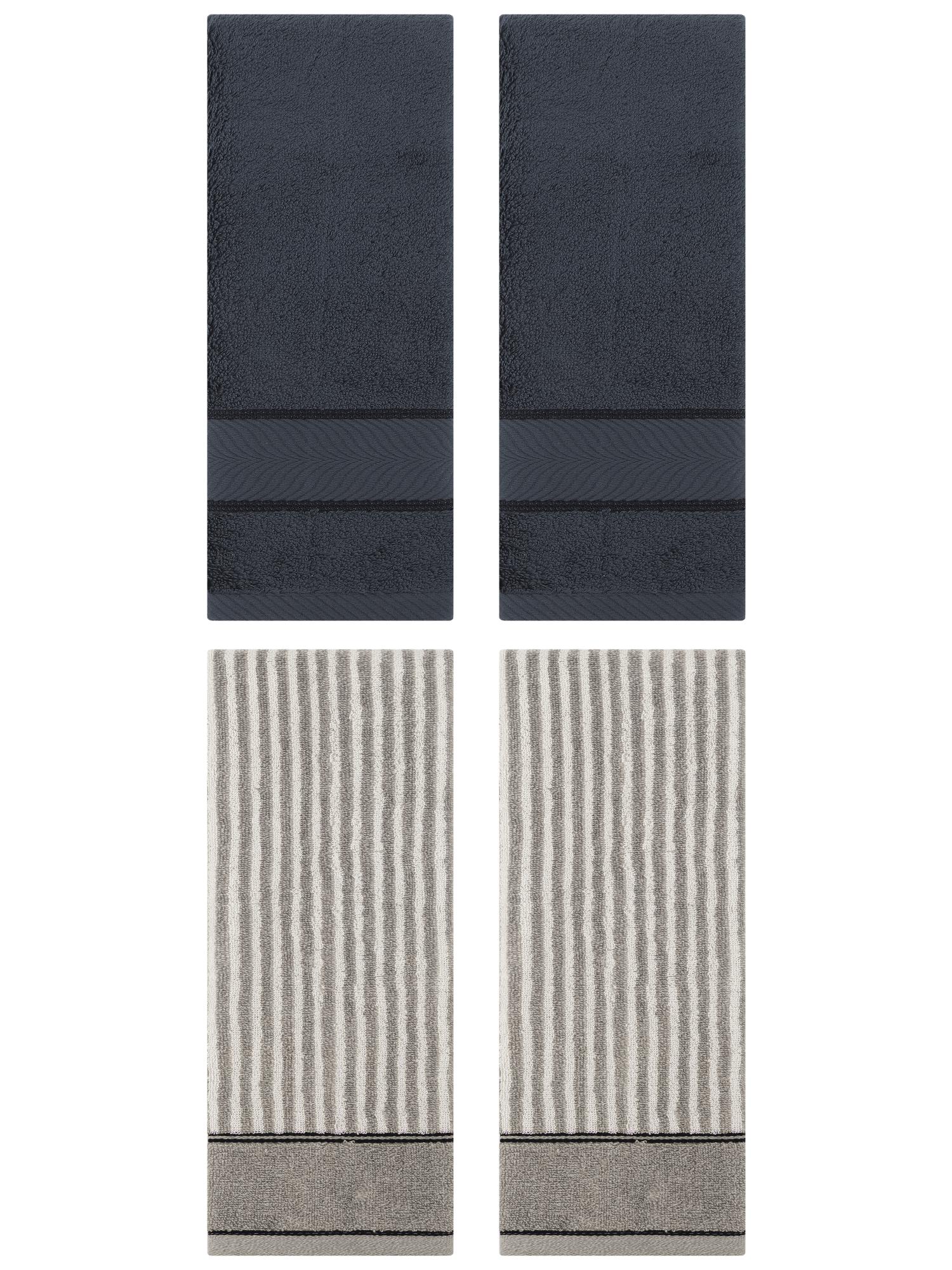 Unique Bargains 4 Pcs Cotton Soft Striped Hand Towel Dark Grey/Grey 14" x 30"/13" x 29"