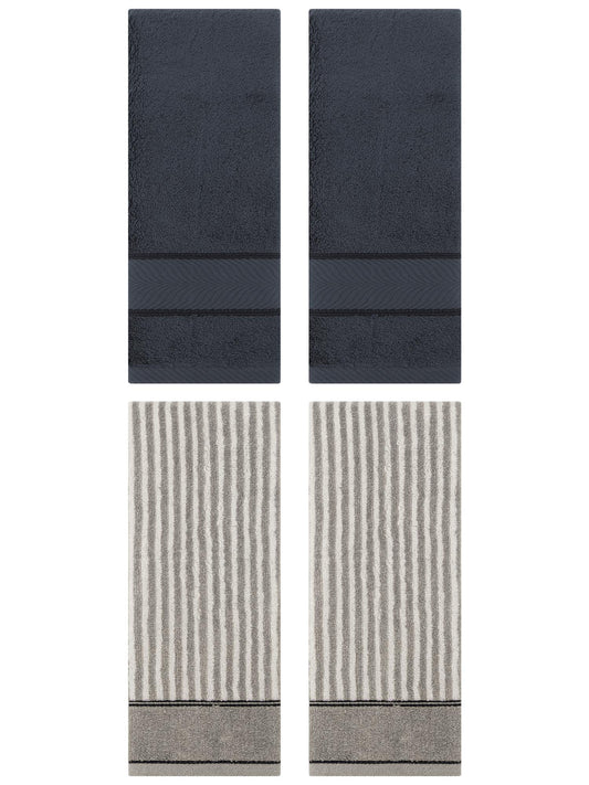 Unique Bargains 4 Pcs Cotton Soft Striped Hand Towel Dark Grey/Grey 14" x 30"/13" x 29"