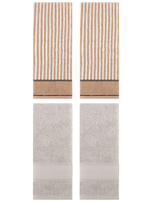 Unique Bargains 4 Pcs Cotton Soft Striped Hand Towel Light Brown/Brown 14" x 30"/13" x 29"