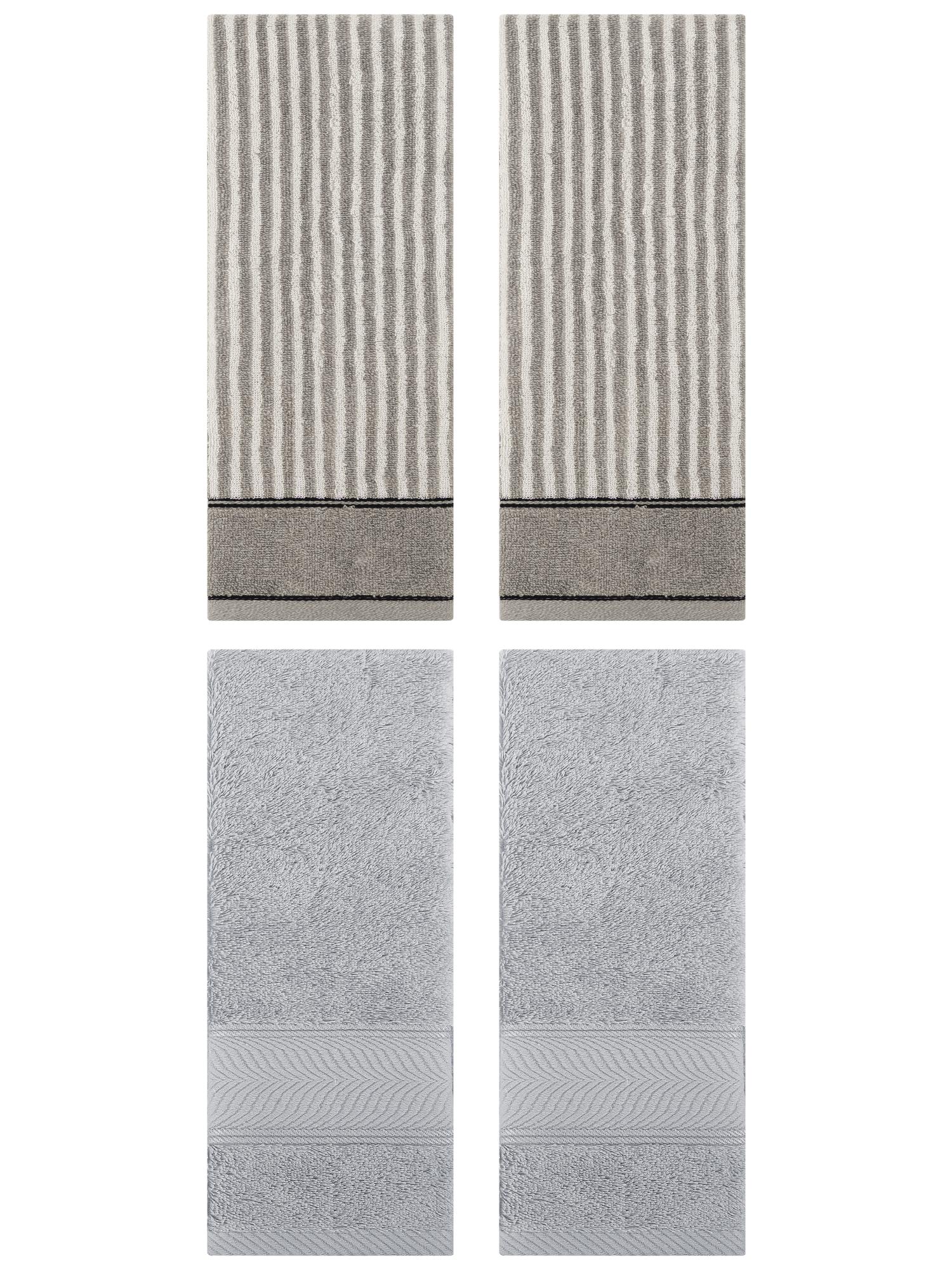 Unique Bargains 4 Pcs Cotton Soft Striped Hand Towel Light Grey/Grey 14" x 30"/13" x 29"
