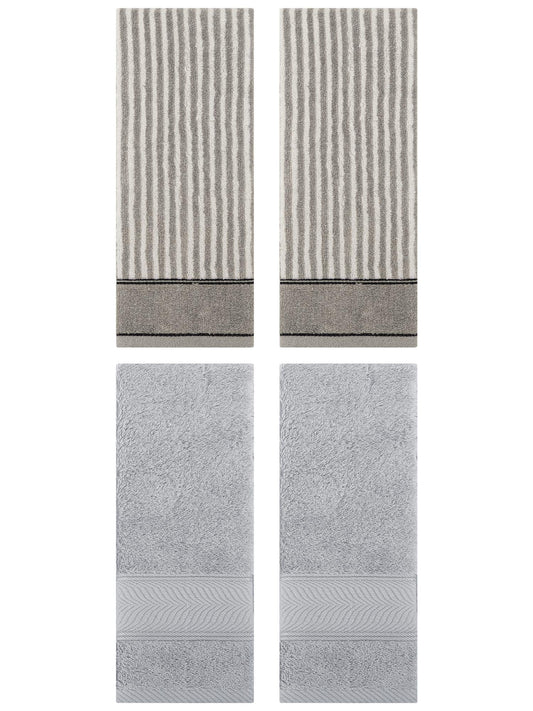 Unique Bargains 4 Pcs Cotton Soft Striped Hand Towel Light Grey/Grey 14" x 30"/13" x 29"