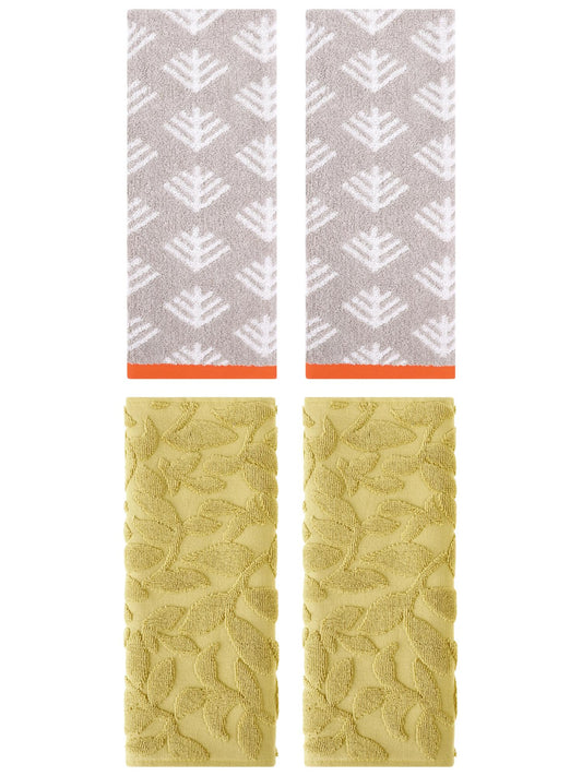 Unique Bargains 4 Pcs Cute Pattern Cotton Soft Towels 14 x 30 Inch Light Grey/Yellow