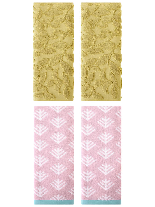 Unique Bargains 4 Pcs Cute Pattern Cotton Soft Towels 14 x 30 Inch Pink/Yellow