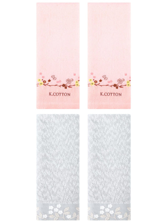 Unique Bargains 4 Pcs Embroidered Hand Towel Grey/Pink 14" x 28"/13" x 29"