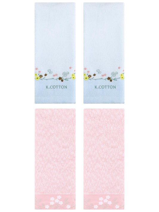 Unique Bargains 4 Pcs Embroidered Hand Towel Pink/Blue 14" x 28"/13" x 29"