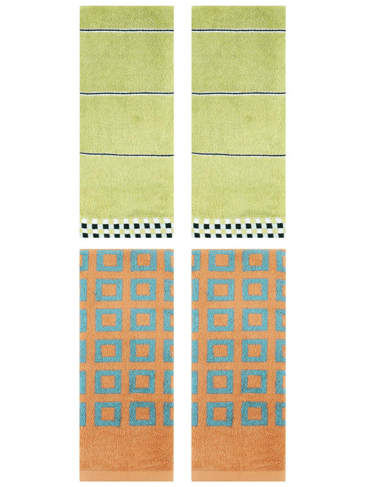 Unique Bargains 4 Pcs Floral Hand Towel Light Brown/Yellow 14" x 28"/15" x 30"