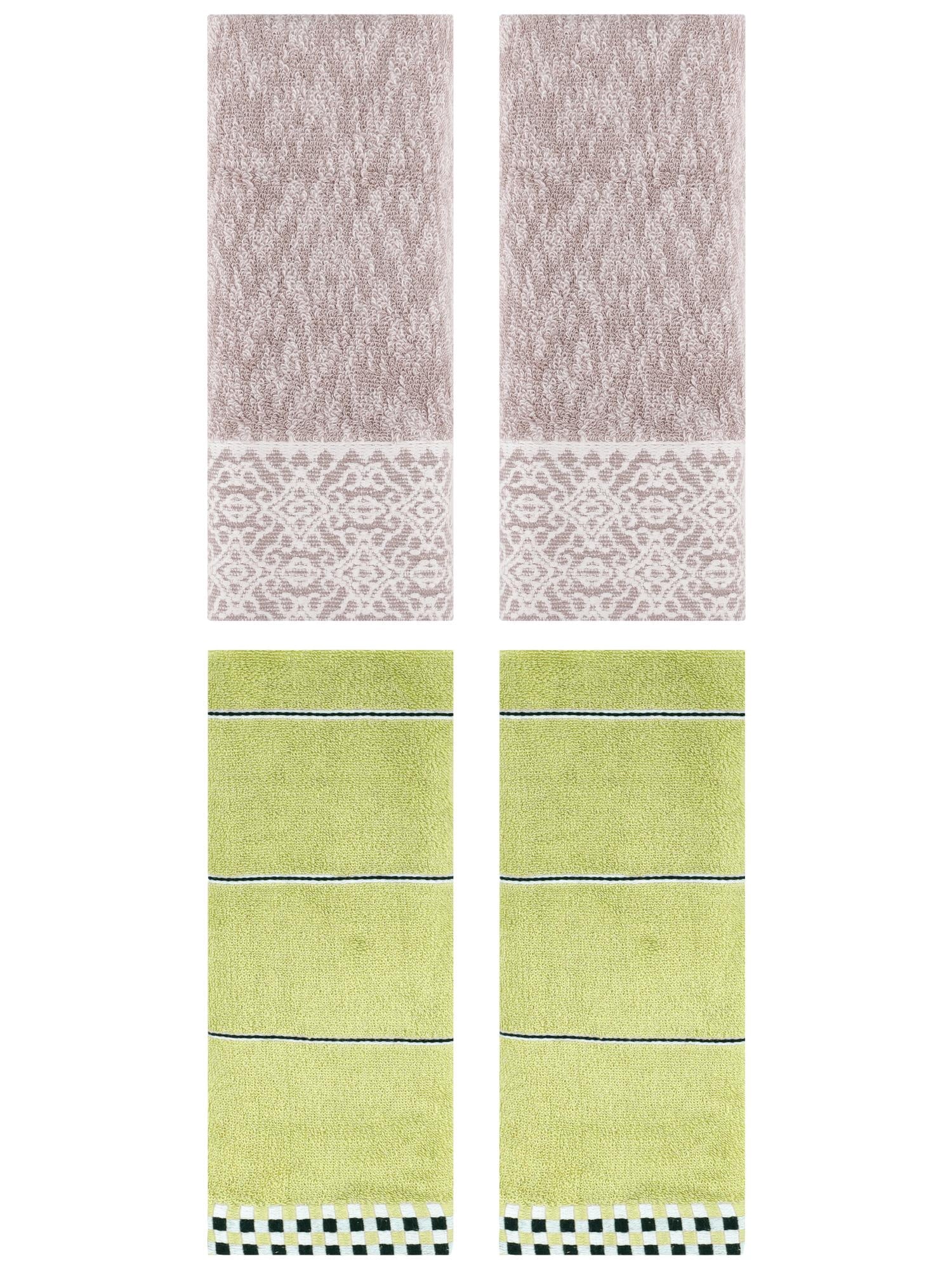 Unique Bargains 4 Pcs Geometry Soft Hand Towels Green/Purple 14" x 30"/13" x 28"