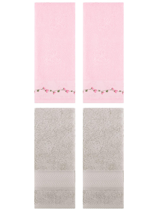 Unique Bargains 4 Pcs Hand Towel Light Brown/Pink 14" x 30"/13" x 29"