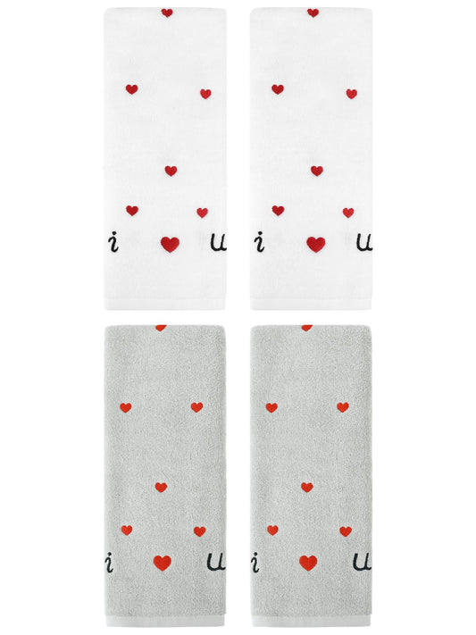 Unique Bargains 4 Pcs Letter Heart Pattern Hand Towels Light Grey/White 13" x 29"