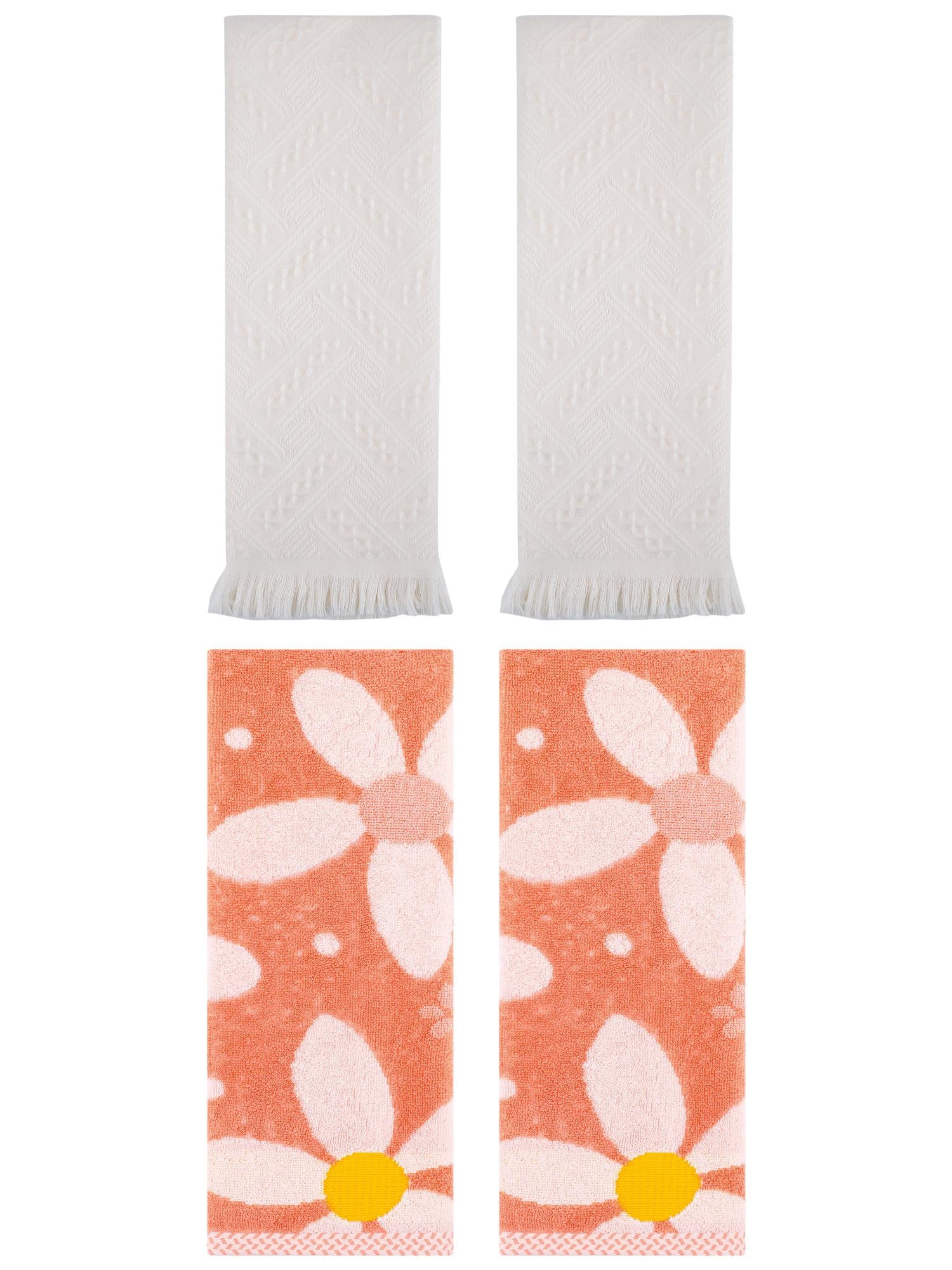 Unique Bargains 4 Pcs Pure Cotton Soft Hand Towel Set 13 x 29 Inch Orange/Beige
