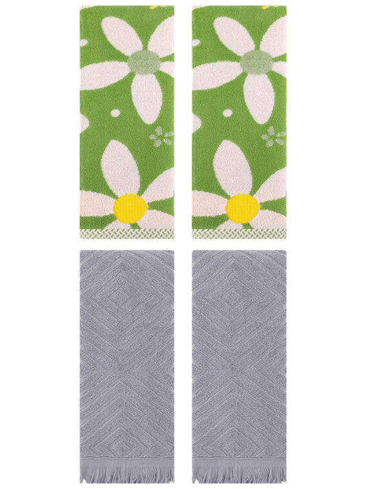 Unique Bargains 4 Pcs Soft Absorbent Bathroom Hand Towels 13 x 29 Inch Green/Grey