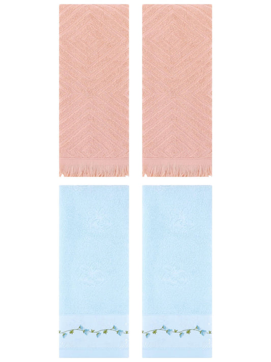 Unique Bargains 4 Pcs Soft Absorbent Hand Towels 13" x 29" Blue/Orange