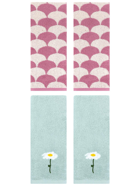 Unique Bargains 4 Pcs Soft Absorbent Hand Towels Blue/Pink 13" x 30"/13" x 29"