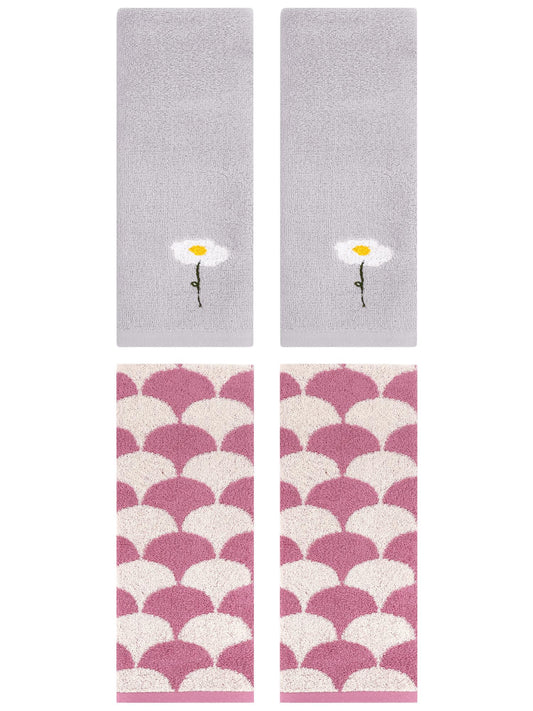 Unique Bargains 4 Pcs Soft Absorbent Hand Towels Grey/Pink 13" x 30"/13" x 29"