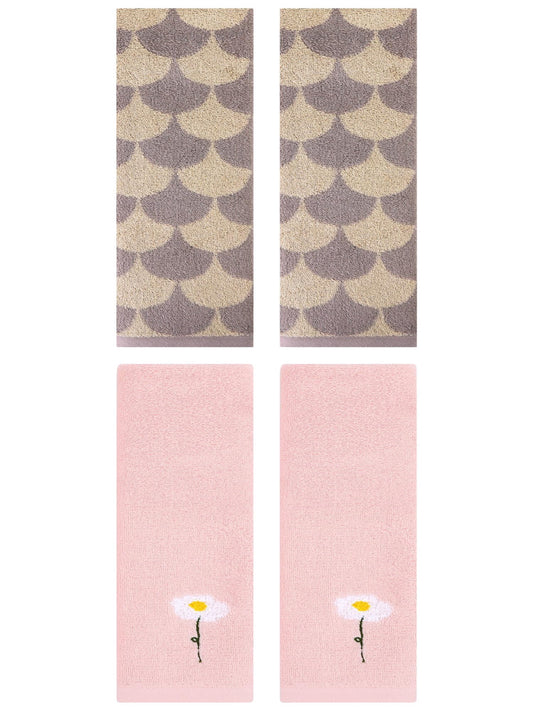 Unique Bargains 4 Pcs Soft Absorbent Hand Towels Pink/Brown 13" x 30"/13" x 29"