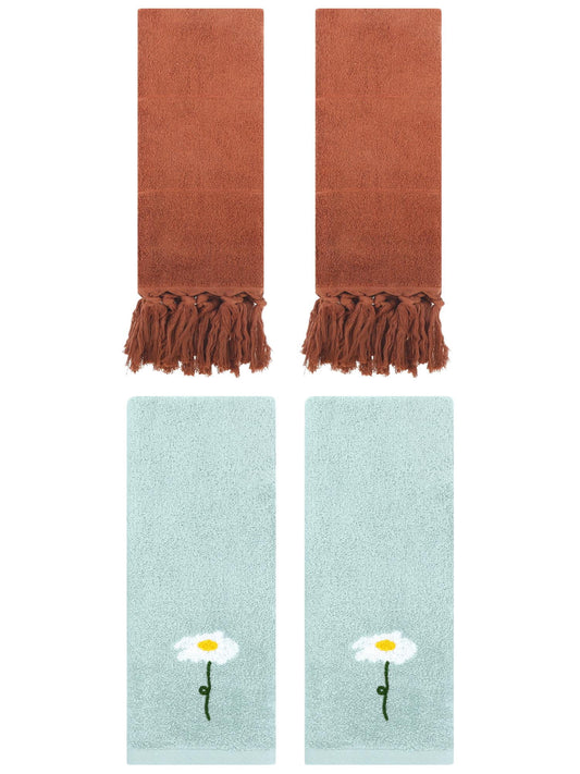 Unique Bargains 4 Pcs Soft Bath Towel Set Brown/Blue 14" x 30"/13" x 30"